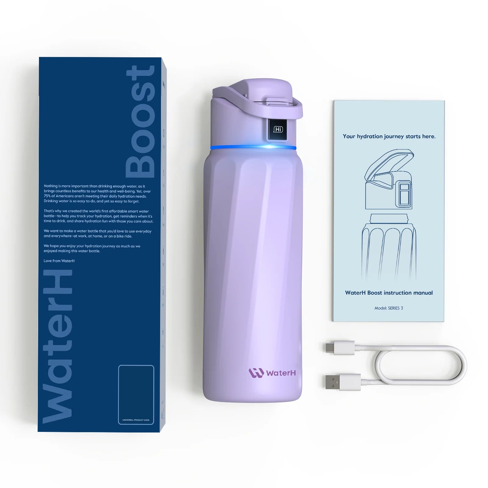 Waterh Boost Smart Water Bottle: 32 Oz Hydration Tracker with APP & Insulation