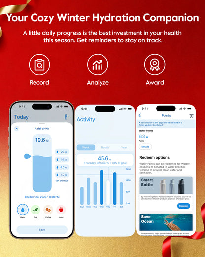 Waterh Boost Smart Water Bottle: 32 Oz Hydration Tracker with APP & Insulation